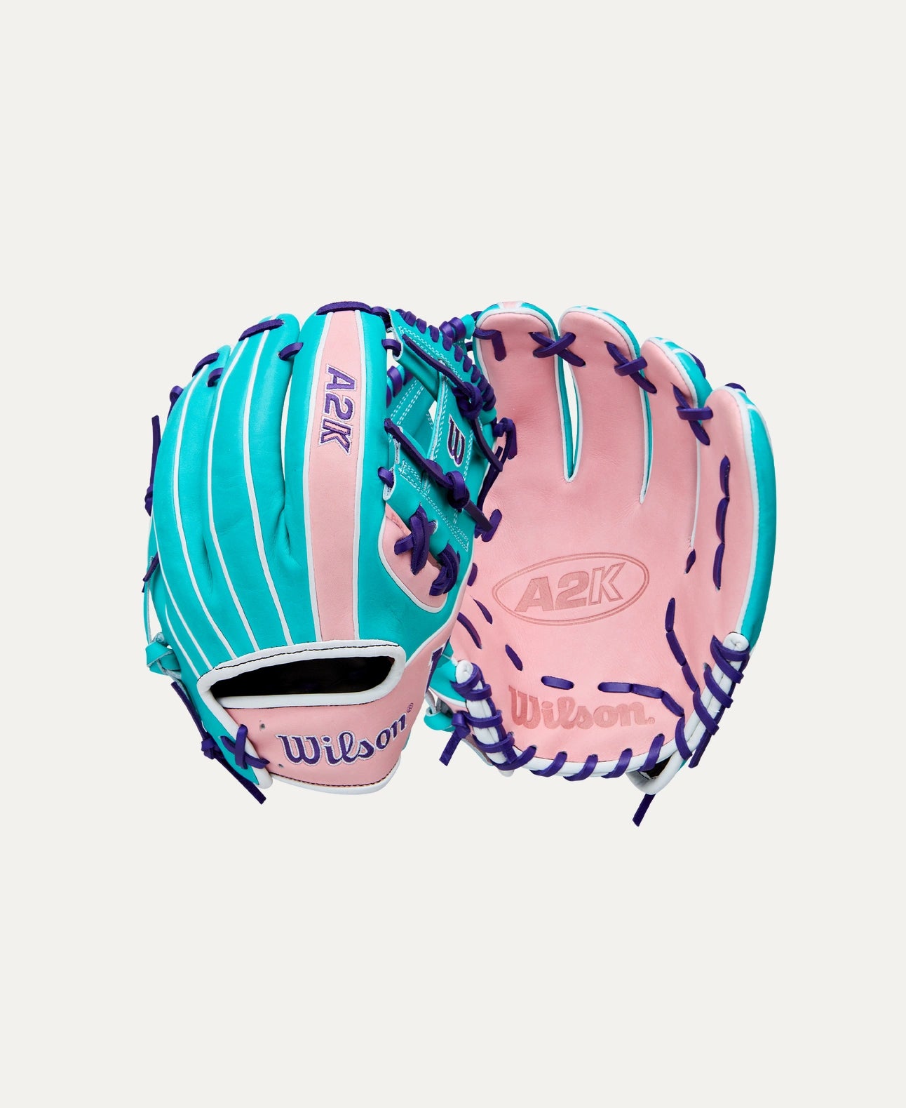 An 11.5” infield glove with Pink & Teal Pro Stock® Select leather for work at second base, third base or shortstop.